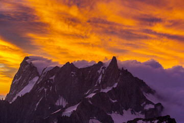 Beautiful sunrise colours in the Alps in winter