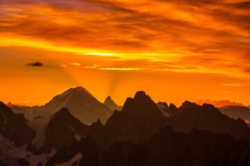 Beautiful sunrise colours in the Alps in winter