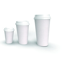 Three Empty Blank Three Dimensional Coffee Mugs  in different sizes