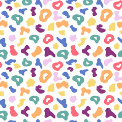 Rainbow leopard seamless pattern isolated on white background. Colorful animal skin background.