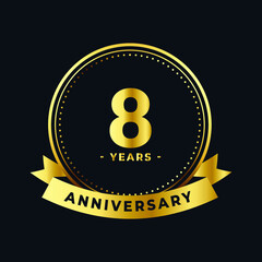Eight Years Anniversary Celebration Gold and Black Isolated Vector