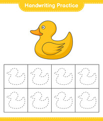 Handwriting practice. Tracing lines of Rubber Duck. Educational children game, printable worksheet, vector illustration
