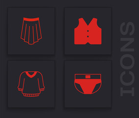 Set Men underpants, Skirt, Waistcoat and Sweater icon. Vector