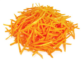 Fresh Vegetables - Fresh grated Carrots on white Background Isolated