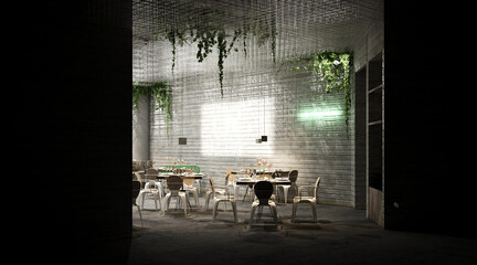 3d render of cafe restaurant
