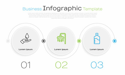 Set line Washing hands with soap, Shower and Big bottle clean water. Business infographic template. Vector