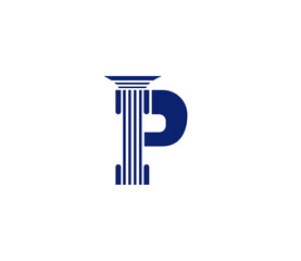 Letter P, Law Firm pillar, Creative Blue Color Logo Design, Company Business Concept