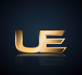 Modern Initial logo 2 letters Gold simple in Dark Background with Shadow Reflection UE