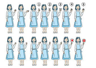 エプロン姿成人女性指差し