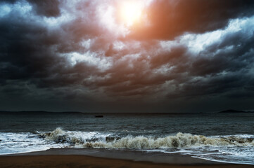 Storm seascape with dark clouds