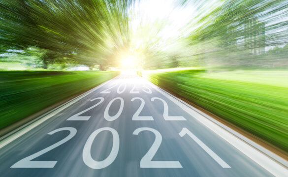 Blurred road with number 2021 to 2024
