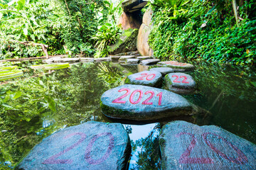 Number 2020, 2021 to 2023 on stepping stones