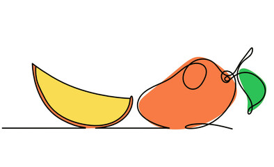 Drawing line  color mango on the white background. Vector