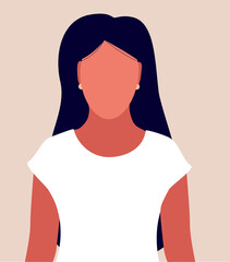 Portrait of a beautiful girl. A faceless young dark-haired woman. Avatar for social networks. Fashion and beauty. Illustration in a flat style.