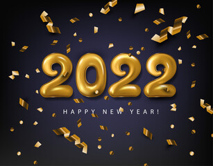 Happy New Year 2022 3d realistic gold vector lettering illustration