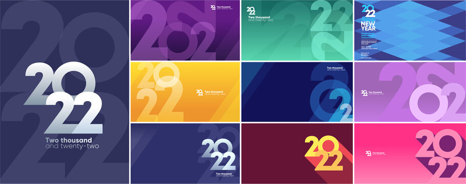 2022. Big set. Collection of vector illustrations. Simple, flat design. Patterns and backgrounds. Perfect for poster, cover, banner.