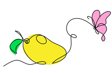 Drawing line  color mango on the white background. Vector