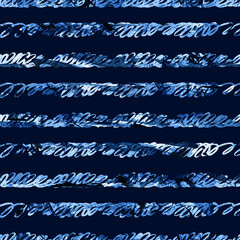 Brush Stroke Line Stripe Geometric Grung Pattern Seamless in Blue Color Background. Gunge Collage Watercolor Texture for Teen and School Kids Fabric Prints Grange Design with lines - 466980534