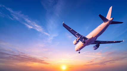 Fototapeta na wymiar modern airliner against a sunset