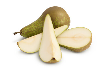 Green conference pear isolated on white background with clipping path and full depth of field