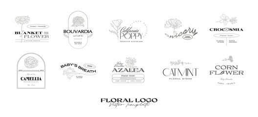 Vintage Flower logo template collection illustration for branding