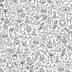 Christmas pattern in doodle style. cartoon on a white background