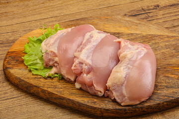 Raw chicken boneless and skinless leg