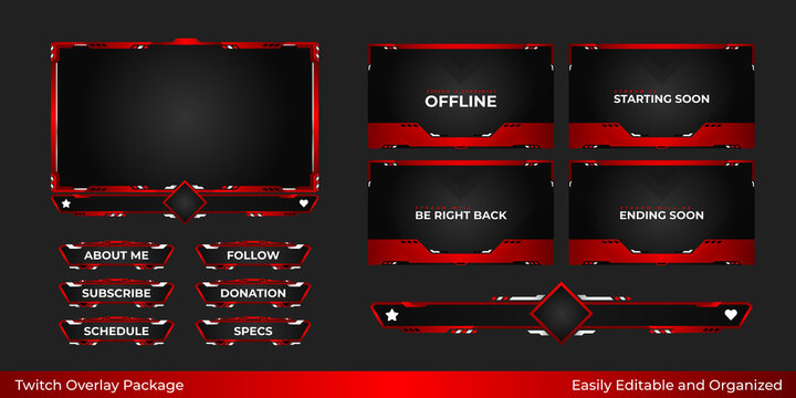 Twitch stream overlay package including facecam overlay, offline, starting soon, twitch panels