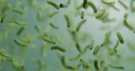 Green bacteria under microscope abstract background 3d-rendering