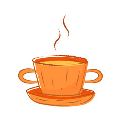 Vector isolated doodle illustration of a cup of hot coffee or tea on a saucer.