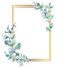Watercolor Christmas wreath with eucalyptus branches. Hand painted holiday frame with greenery isolated on white background. Floral frame. Winter Save the Date. Watercolor Eucalyptus Greenery frame © Xenia