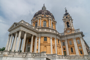 Exterior view of Basilica of Superga, a late baroque and neoclassical catholic church built by the Savoy family. Turin. piedmont. Italy