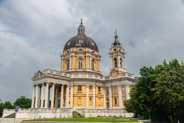 Exterior view of Basilica of Superga, a late baroque and neoclassical catholic church built by the Savoy family. Turin. piedmont. Italy