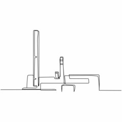 Vector continuous one single line drawing icon of metallurgical plant in silhouette on a white background. Linear stylized.