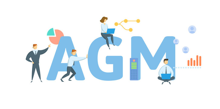 AGM, Annual general meeting. Concept with keyword, people and icons. Flat vector illustration. Isolated on white.