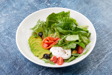 fresh salad with poached egg