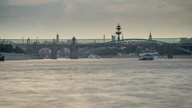 summer day on the river in the capital of Russia, with a view of the Andreevsky Bridge