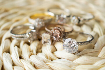 Jewelry diamond wedding rings close up