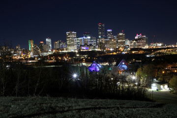 The city of Edmonton downtown skyline at night - obrazy, fototapety, plakaty