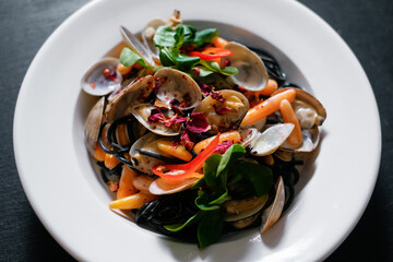 Pasta with vongole. Seafood restaurant dish.