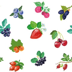 Seamless pattern of realistic image of delicious ripe berries