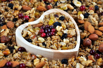 Home Granola with nuts and berries. Healthy vegan snack