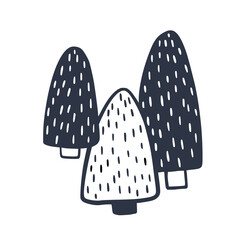 Simple out line doodle trees. Set winter trees in dark blue color.