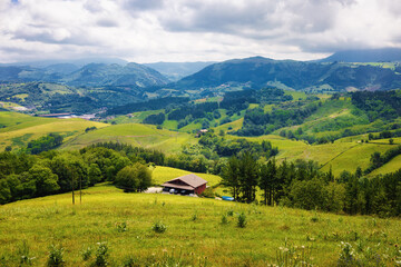 Great panoramic view of the mountainous area of ​​Elorriaga, the highest point on the coast. Gipuzkoa, Eskadi, Spain