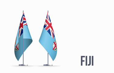 Fiji flag state symbol isolated on background national banner. Greeting card National Independence Day of the republic of Fiji. Illustration banner with realistic state flag.