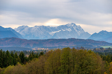 Panoram of mountain Zugspitze in autumn