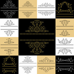 Set of black gold framed labels. Monograms for design