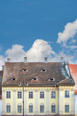 Roof eyes houses in Old Town of Sibiu, Romania