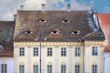 Roof eyes houses in Old Town of Sibiu, Romania