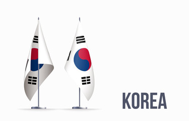 South Korea flag state symbol isolated on background national banner. Greeting card National Independence Day of the Republic of Korea. Illustration banner with realistic state flag.